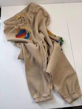 Aviator Nation Tan Sweatpants with Rainbow Patch